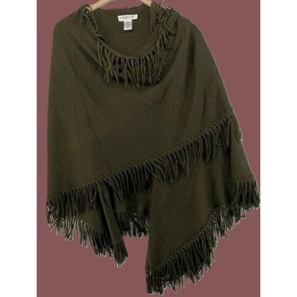 COLDWATER CREEK Fringe Knit Wrap Shawl Sage Green Cape Poncho One Size Brand NEW - Picture 2 of 16